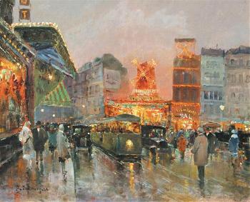 Scene Nocturne a Pigalle by 
																	Paul Marcel Balmigere