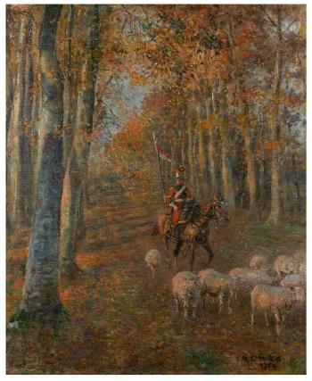 Cavalier et troupeau de moutons by 
																	Maurice Henri Orange