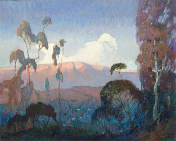 Ojai, twilight, trees in a landscape by 
																			Richard Rackus