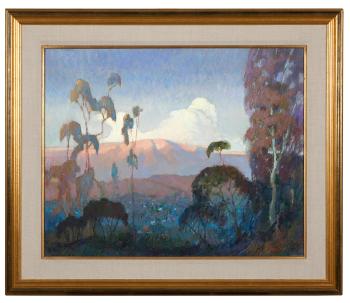 Ojai, twilight, trees in a landscape by 
																			Richard Rackus