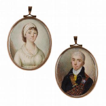 Double portrait depicting Lord Hector MacKinnon to one side, and his wife to the other by 
																	Alexander Gallaway