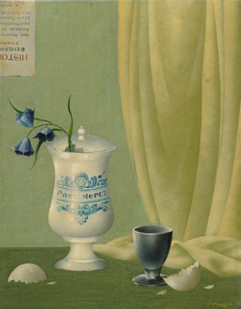 Still life with vase and broken eggshell by 
																	Rastislaw Rakoff
