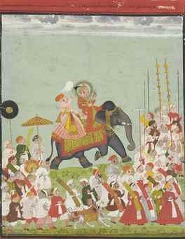 A Portrait of Maharana Ari Singh in Procession by 
																	Ustad Isa