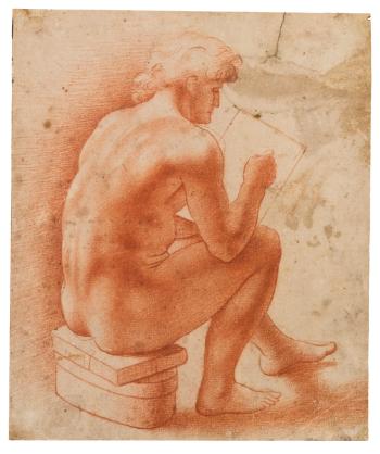 Study of a seated male nude, drawing, seen from the side by 
																	 Pseudo Bramantino