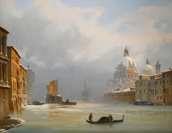 Venice, a view of The city under snow with the Church of the Salute by 
																	Ipolito Caffi