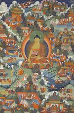 A group of eight thangkas from an Avadanakalpalata set by 
																			 Tibetan School