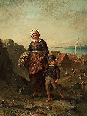 Fisherwoman With Boy by 
																			Bengt Nordenberg