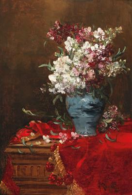 Still life with flowers in a vase by 
																			Alfred Rouby