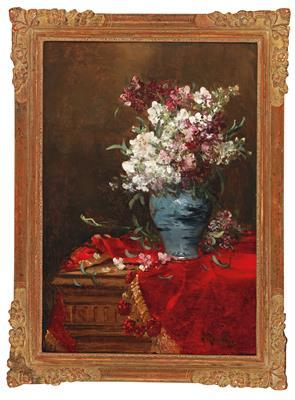 Still life with flowers in a vase by 
																			Alfred Rouby