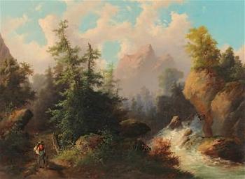 Mountain landscape with torrent by 
																			Theodor von Ehrmanns