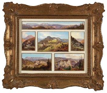 Five views of the Semmering railway and a panoramic view by 
																			Johann Varrone