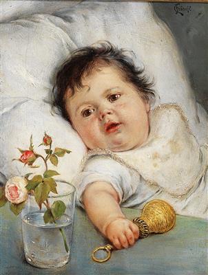 Baby with a rattle by 
																			Carl Froschl