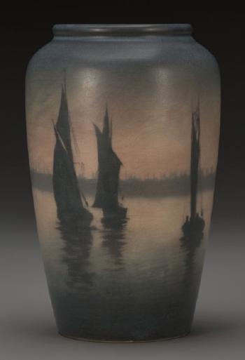 A Vase : First Steamboat On The Mississippi by 
																			 Rookwood Pottery