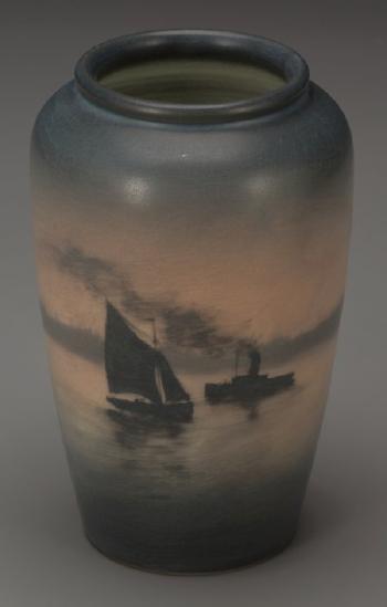 A Vase : First Steamboat On The Mississippi by 
																			 Rookwood Pottery