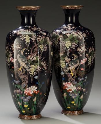 A Pair of Hexagonal Vases by 
																			Hayashi Chuzo