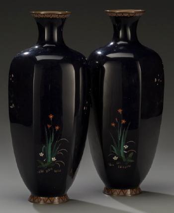 A Pair of Hexagonal Vases by 
																			Hayashi Chuzo