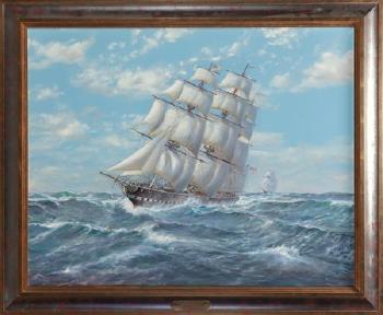 The American Merchantman Euphrasia Battling the Elements with Clipper Well Astern by 
																			Michael J Whitehand