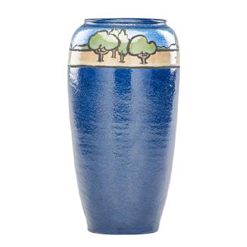 Tall Vase Decorated in Cuerda Seca with Wooded  Landscape by 
																			Sara Galner