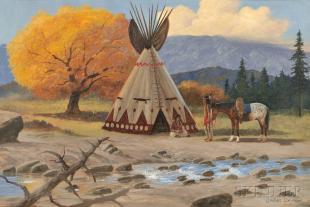 Landscape with Teepee and Native American Indians by 
																	Charles Damrow