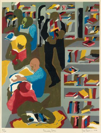 Schomburg Library by 
																	Jacob Lawrence