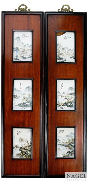 Zwei Paneele mit sechs Porzellantafeln by 
																	 Zou Guojun