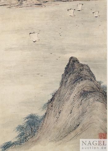 Flusslandschaft mit Segelbooten by 
																			 Zhang Qia