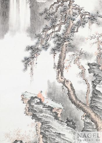 Gelehrter beim Betrachten eines Wasserfalls by 
																			 Wang Muqiao