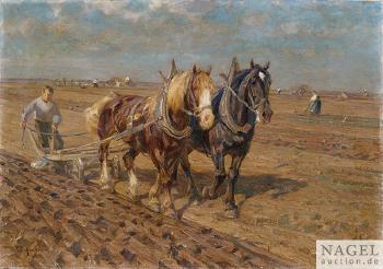 Pferdegespann beim Pflügen by 
																	Friedrich Eckenfelder