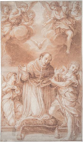 Betender Papst Gregor, von Engeln umgeben by 
																	Innocenzio Taccone