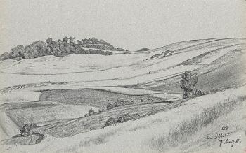 Hügelige Landschaft mit Burgruine (Mägdeberg) - Bei Ilfeld by 
																	Gustav Kampmann