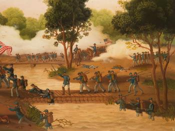 Small painting with a battle scene from the American Civil War by 
																			 Monogrammist W H