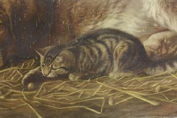 Two St. Bernard puppies, a kitten and a rabbit by 
																			Horatio Henry Couldery