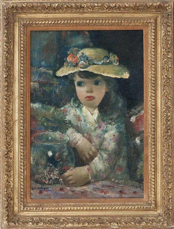 Portrait of a young girl wearing a hat by 
																			Jean Calogero