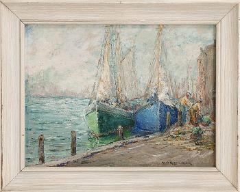 Boats at a pier by 
																			Anne Rogers Minor