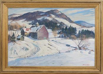 Red barn in winter by 
																			Earle A Titus