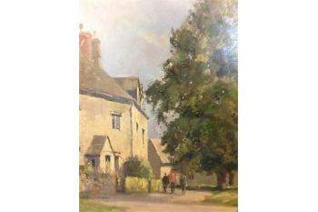 View of Lower Slaughter, in the Cotswolds by 
																			Stanley Orchart