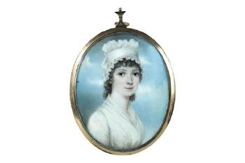 Young woman wearing a white dress and a mob cap by 
																			Nathaniel Pilmer