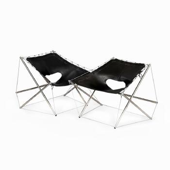 Pair of Zig-zag Lounge Chairs by 
																			Jacques Henri Varichon