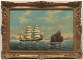 Maritime scene with Chinese junk ship by 
																			Salvatore Colacicco