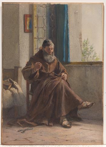 Monk sewing by 
																			Ludwig Johann Passini