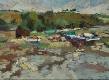 Boats on bar with car by 
																	Christopher Insoll