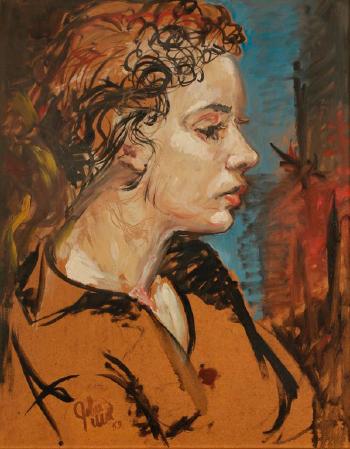 A head and shoulders profile portrait of Jill Uht by 
																	John Uht