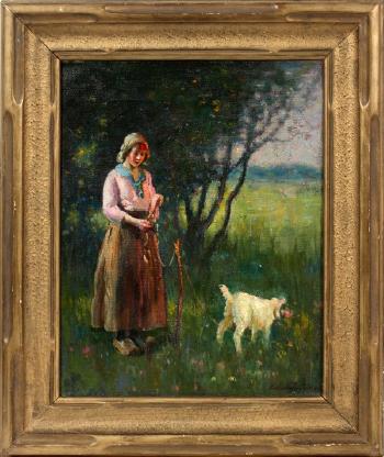 Girl with goat by 
																			Charles Waltensperger