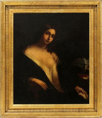 Woman seated reading letter by 
																			Charlemagne Oscar Guet