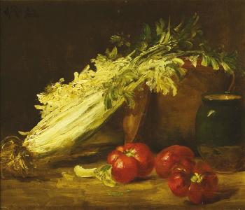 Céleri et tomates sur un entablement by 
																	Alfred Rouby