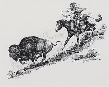 Buffalo hunt by 
																			Gerald Tailfeathers