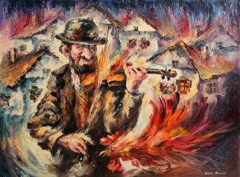 Fiddler with Rooster by 
																	Leonid Afremov