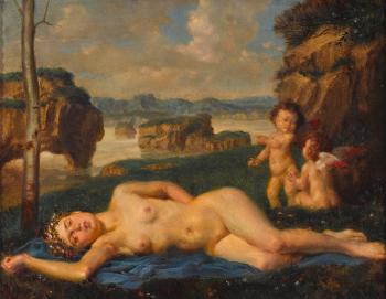 Liegende Venus mit zwei Putti by 
																	Theodor Baierl