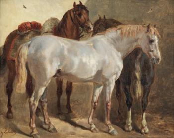 Trois chevaux à l’écurie by 
																	Francois Hippolyte Lalaisse