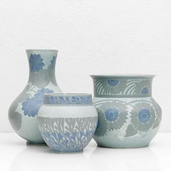 A set of three Sgrafitto vases by 
																			Josef Ekberg